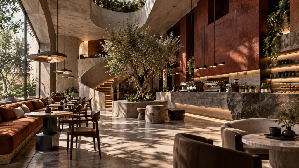 Sculptural Botanical Cafe Interior